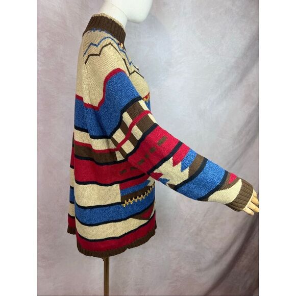 Vintage 1990s Aztec Western Sweater Southwestern Medium LizSport - Picture 5 of 7